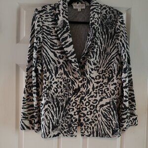 St John evening knit jacket black white rhinestones embellished blazer size 6